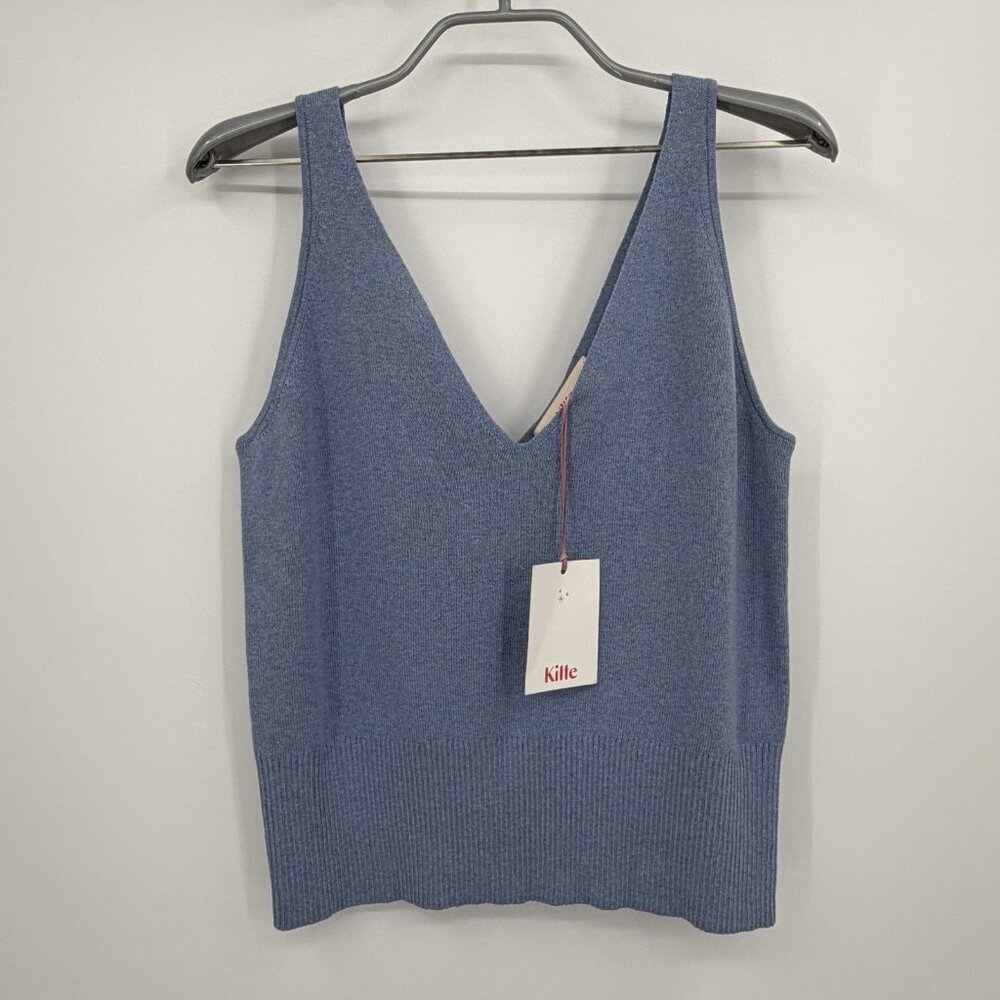 Kilte Collection The Rei Tank in Denim Cotton-Cashmere sz 2 M Medium V-Neck Top